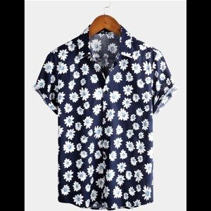 Men's Floral Daisy Print Tropical Hawaiian Cotton Flower Shirt